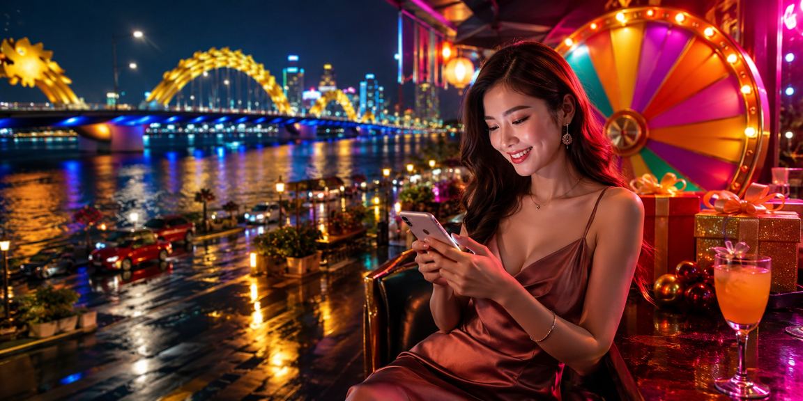 Giao diện casino trực tuyến với bàn roulette neon tại Đà Nẵng
